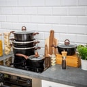 Komplet garnków z patelnią Darkwood z powłoką Qualum Basic Stone Edition 10-elementowy